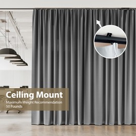 MaKefeile Ceiling Curtain Track Ceiling and Wall Mounted Heavy-Duty Curtains Rails Room Divider Curtains Shower RV Tracks Ceiling Sliding Curtain Rods With Clips,Black 6ft.