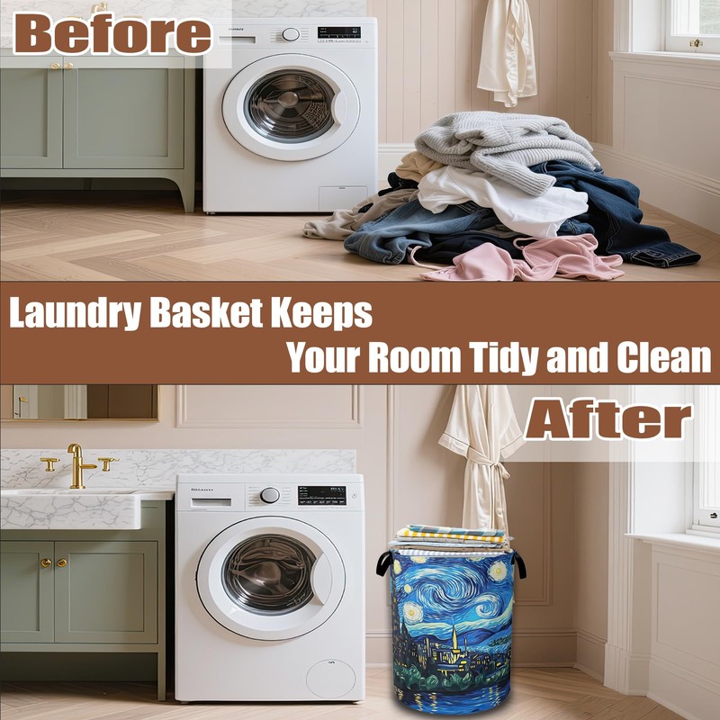 Starry Night Laundry Basket,Waterproof Foldable Laundry Hamper,Dirty Clothes Basket, Linen