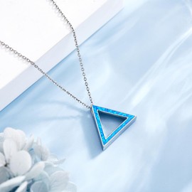 DAYLINLOVE Triangle Necklace S925 Sterling Silver Opal Triangle Pendant Necklace Geometric Opal Jewelry Gifts For Women Wife Mom Lover