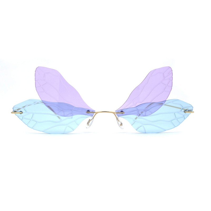 SA106 Dragonfly Wing Avant Garde Unique Retro Rimless Sunglasses Gold