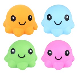 4 Squishy Stress Cute Octopus Balls - Sea Animal Toys, Bright Coloured, Soft Fun Fidget Toy, Anxiety Relief, Squeeze Sensory Toy, ADHD, Autism, For Kids, 4 Colours