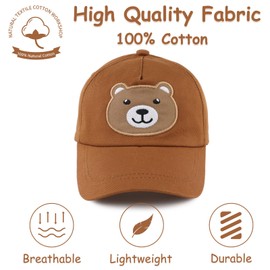 Baby Baseball Cap Toddler Boys Girls Sun Hat Kids Adjustable Cotton Caps Lightweight Trucker Hats (6-24M, Coffee Bear)