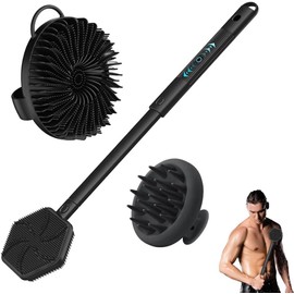 Cepillo de Ducha Extensible con Mango Largo y Silicona Negra SQLMTAU