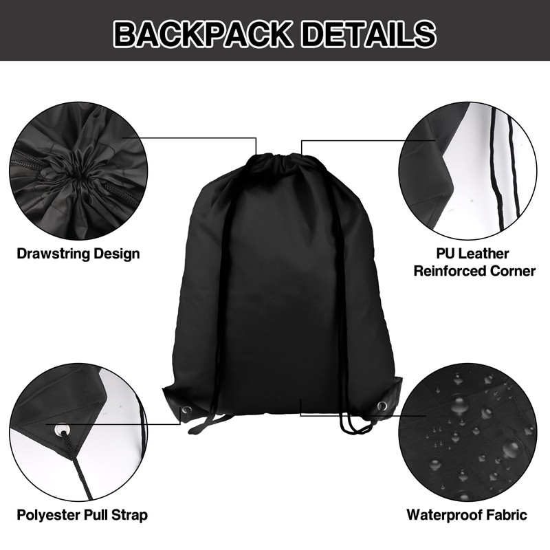 COIDEA Drawstring Backpack 6Pcs Drawstring Gym Bags Black Drawstring Bags