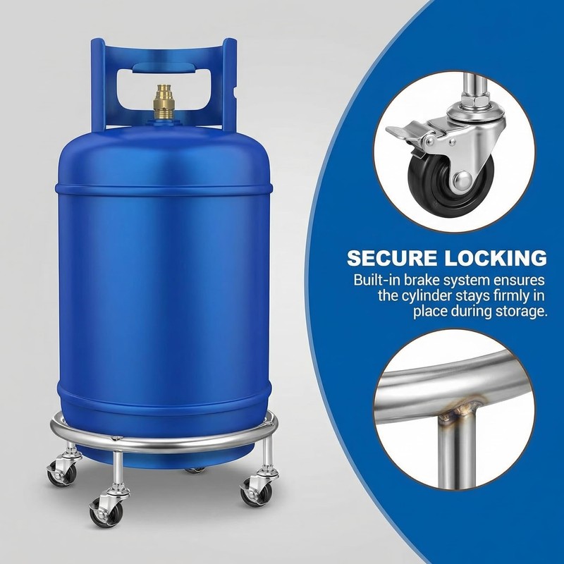 Movable Propane Tank Holder 20Lb Cylinder Stand with Brake Wheels