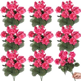 Riceshoot 8 Pcs 14.17 Inch Artificial Geranium Flowers Faux Geranium for Outdoors Silk Fake Geraniums Bush Indoor for Home Vase Table Centerpiece Decoration Patio Garden Decoration(Rose Red)