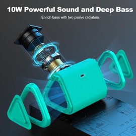 Bobtot Portable Bluetooth Speaker Wireless 10W Peak, IPX7 Small Shower Speaker Waterproof, 15H Playing Time, Loud and Stereo Sound with Bass, TWS Pairing for Party, Camping, Travel, Green