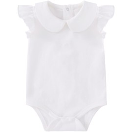 pureborn Baby Girl Bodysuit Infant Girl's Short Ruffle Sleeve Romper Cotton One-Piece Summer Outfit 9-12 Months White