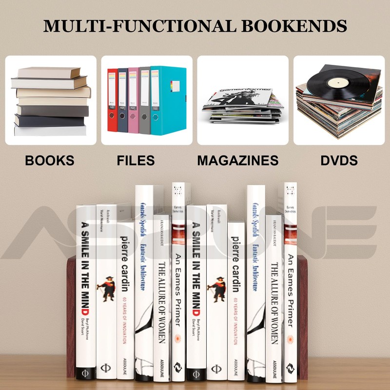 1Pair Book Ends for Heavy Books,Square Bookends Wood Book Ends