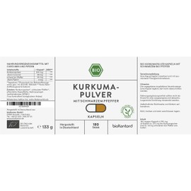 bioKontor Organic Turmeric Capsules Vegan 180 Pieces - 600 mg Daily Dose - 6 Month Supply - Organic Turmeric Powder Capsules with Organic Pepper - Curcumin & Piperine - Turmeric Root Powder - Made in Germany