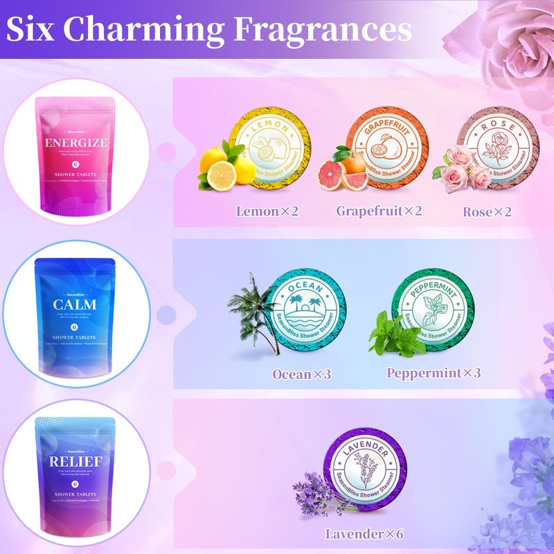 SeasonBliss Shower Steamers 18 Pack Set, Shower Bombs with 6