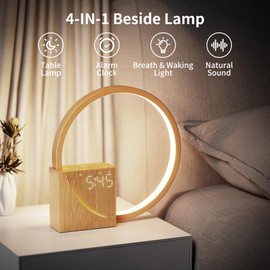 INSSISAIN LED bedside lamp with alarm clock, USB charging ports, touch dimmable, wake up light with two alarms, 10 natural sounds for adults and children, 3 levels of brightness for bedroom, living room, office