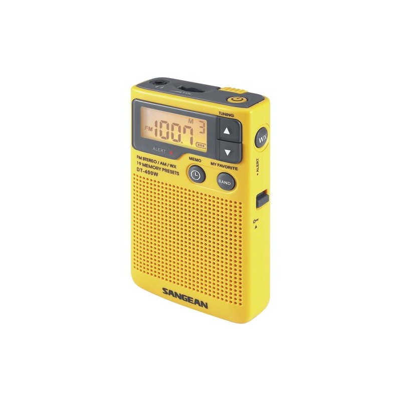 Sangean DT-400W Weather Alert Pocket Radio, AM/FM, Yellow