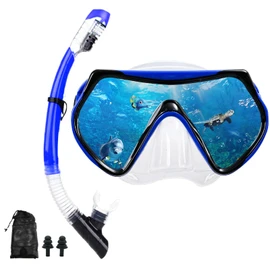 Snorkel mask Snorkeling Set for Adults and Youth, Diving mask and Full Dry Snorkel Swim Googles is Suitable for Snorkeling, Dive Scuba Diving, Swimming (Blue-Transparent)