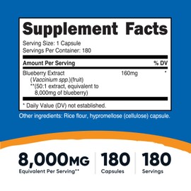Nutricost Nutricost Blueberry Extract 8000mg Strength, 180 Capsules - Vegetarian, from 160mg 50:1 Extract, Gluten Free and Non-GMO