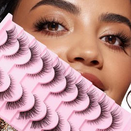 Natural Cat Eye Lashes Wispy False Eyelashes Thin Cotton Band Soft Mink Lashes Natural Eye Lashes Pack 10 Pairs by FADVAN-BY003