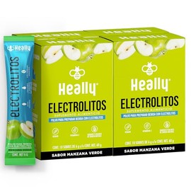 Electrolitos en Polvo Sin Azúcar, Hidratación Rápida HEALLY | 40 Sobres, Magnesio, Potasio, Sodio, Vitamina C, Sabor Manzana Verde, Vegano, Natural