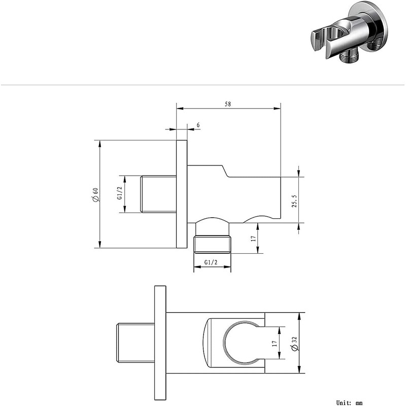 Solid Brass Wall Mount Handheld Shower Bracket Holder with Water