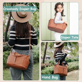 Small Diaper Bag Tote Mominside, Mini Diaper Bag Purse with 13 Pockets, Leather Crossbody Diaper Bag, Diaper Clutch Diaper Bag Organizers, Travel Baby Bag for Women Girls, 2 Insulated Pockets, Brown