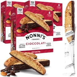 Nonni's Cioccolati Almond Biscotti Italian Cookies - 3 Boxes Biscotti Individually Wrapped Cookies - Italian Biscotti Cookies w/California Almonds & Dark Chocolate - Kosher Coffee Cookies - 6.88 oz
