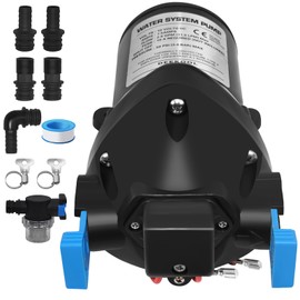 03526-144A 12V RV Water Pump Water System Pump, 2.9 GPM, 50 PSI Triplex Diaphragm Pump 12 VOLTS DC Boat and RV Water Pump, Self Priming Smooth Silent Operation
