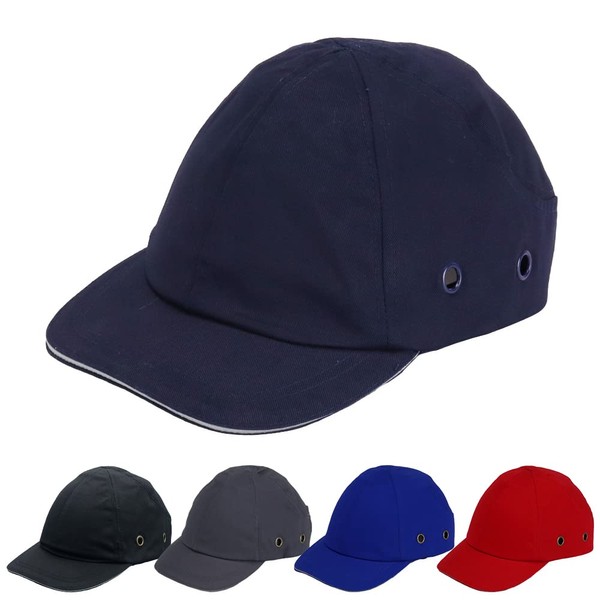 Safety Cap, Hat, Inner Helmet, Work Cap, Ventilation Holes, Prevents Stuffiness, Includes Chin Strap, Adjustable Length, Shock Absorption, Outdoor (Navy)