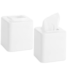Youngever 2 Pack Tissue Box Covers, Re-usable Plastic Square Tissue Box Holders, Square Napkin Box Holders