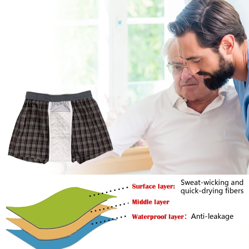 YingXue Men's Incontinence Underwear 2-Pack, Washable Leak-Proof Absorbent Boxer Briefs