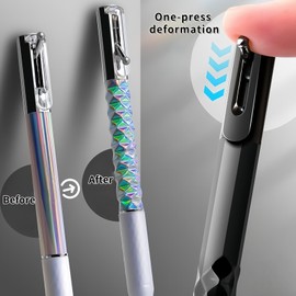 2pcs Geometric Metal Crinkle Pen Fidget,Stress Relief Metal Shape Shifting Switch Pen,Handwriting Pe/ns,Stationery Supplies,0.5mm Pe/n,Gel Ink Rollerball Pens,Crunchy Sensory P/en(Black and Gold)