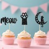12 Pcs Cat Cupcake Topper, Black Glitter Cat Meow Cupcake