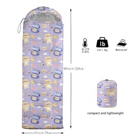 QOOMO Kawaii Printed Camping Sleeping Bags,3 Season Warm & Cool Weather,Lightweight,Waterproof Sleeping Bags for Adults & Kids,Traveling,and Outdoors,Camping Gear Equipment,31x90inch