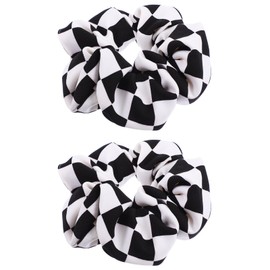 Beavorty Pack of 2 Black and White Checked Hair Rope Crispy Hair Bobbles Scrunchies Hair Rings Checkerboard Hair Scrunchies Ponytail Hair Bobbles Elastic Hair Bobbles Holder Chiffon Plaid Miss