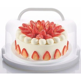 Soporte tartas soporte portátil para tartas de 10 pulgadas, o 9 magdalenas estándar caja viene con asa, contenedor para tartas porta tartas redondos de plástico (Blanco)