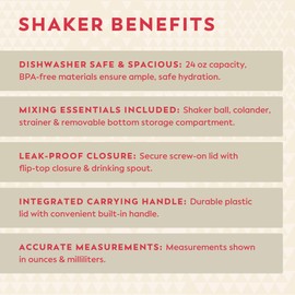 Veeg Fitness Shaker Bottle, Leak-Proof, Durable, BPA-Free Protein Shaker with Portable Mixing Ball for Smooth Blends Perfect for Protein Shakes, Pre-Workout, Gym and Travel - 24 oz | Veeg