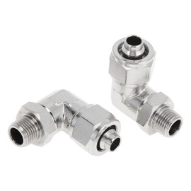 INFINAUTO Push to Connect Air Fittings 3/8" 90 Degree Air Line Quick Joint Nickel-plated Copper 1/8"BSPT 2 Pcs Silver Tone