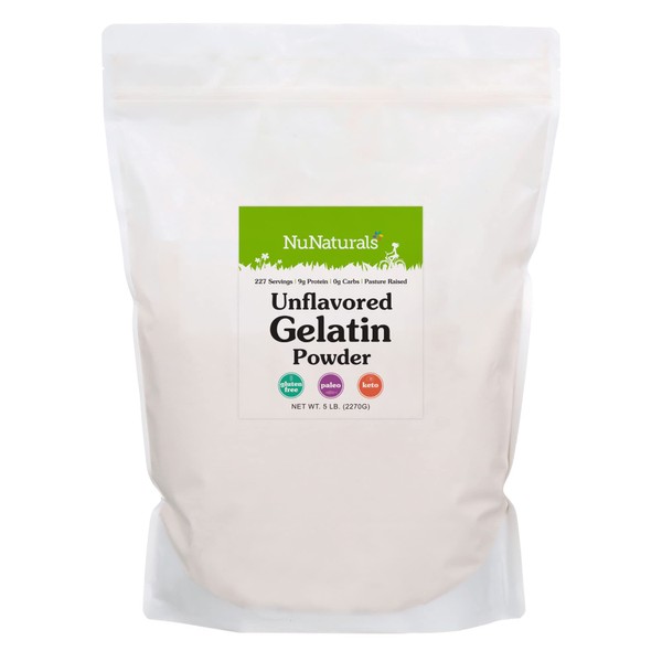 NuNaturals Unflavored Beef Gelatin Powder, Instantly Thickens, Stabilizes, and Texturizes,