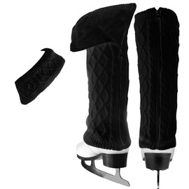 HFCOONY Leg Warmers and Headband Set for Figure Skating Hockey Skating Ice Skating,Warm knit Winter Fleece Lined Leg Warmer and Headband for Ballet Dance.Ice Skating Accessories (Black, Long)