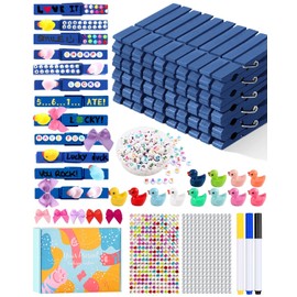 Cheer Pins for Backpack Cheer Stuff Kit 70 Blue Colored Clothes Pins with Mini Resin Ducks Bows Letter Beads Team Cheerleaders Gifts Bulk Pin Me Ribbon for Bag Decorations Competition Spirit Clips