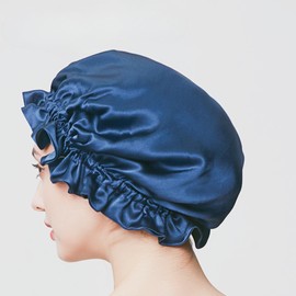 100% Mulberry Silk Reversible Sleep Bonnet – 22 Momme, Double-Layer Hair Wrap & Night Cap for Women Beaty Sleep (Navy)