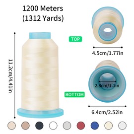 FOGAWA Bonded Nylon Sewing Thread 1200 Meters Beige Sewing Thread 210D/3 Strong Polyester Thread Upholstery Threads for Leather Jeans Canvas Tarp Tent Beading