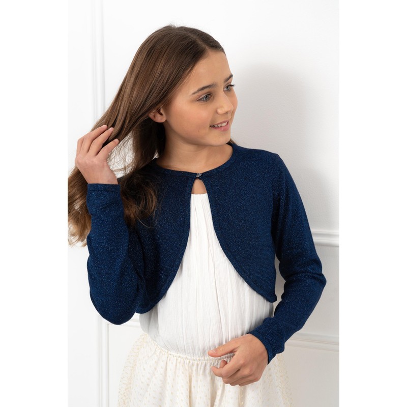 Bolerose Niñas Largo Manga Brillo Chaqueta Torera Chaquetilla (Azul Medianoche,