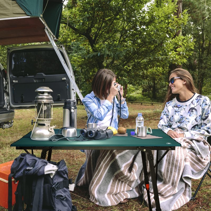 VILLEY Portable Camping Table with Adjustable Legs, Lightweight Aluminum Folding