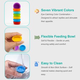 7 Pack Crested Gecko Food and Water Feeding Dish,Eudimysx Reusable Reptile Feeding Bowl,Bearded Dragon Tank Accessories for Hermit Crab,Lizard,Scorpion and Tortoise,Silicone Easy to Clean & 7 Colors