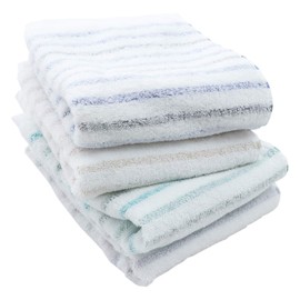 Hiorie Imabari Towel Face Towel, Left Thread Border Towel, Set of 4, Color Random Set, Made in Japan