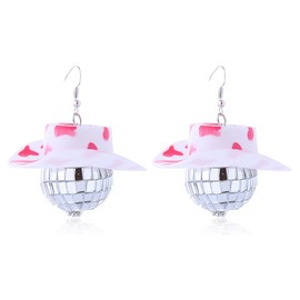 Disco Ball Earrings for Women Mirrorball Earrings 80s Earrings Cowgirl Earrings Costume Accessories Jewerly Gift for Women (Red+Whit)