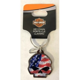 Plasticolor Harley Davidson Metal Patriot Willie G Skull Red White Blue Key Chain NEW