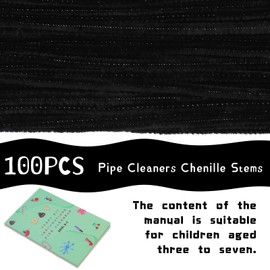 Giwrmu 100 Pieces Pipe Cleaners Chenille Stem, Black Pipe Cleaners for Hair, Fuzzy Sticks Craft Supplies, Pipe Cleaner for Creative Handmade DIY Art Craft Project
