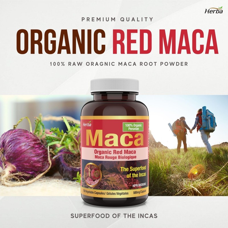 Herba Organic Red Maca Capsules for Women – 500mg, 150