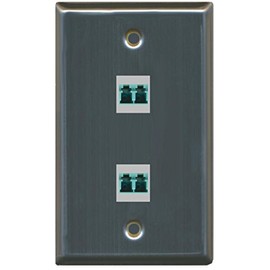 RiteAV - 2 Port LC Fiber 10GB Duplex Wall Plate - Stainless Steel/Gray - Bracket Included