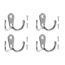 Meiyea 4 Pcs Double Forked Robe Hooks,Wall Mounted Clothes Hanger,Suitable for Vintage Metal Hangers in Bathrooms and Bedrooms,with 8 Screws-Sliver